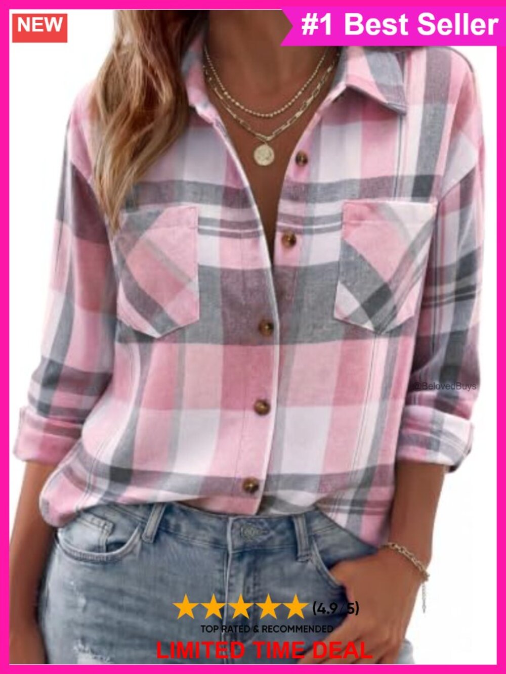 Zeagoo Womens Flannel Shirt Long Sleeve Button Down Plaid Casual Top - Picture 1 of 3